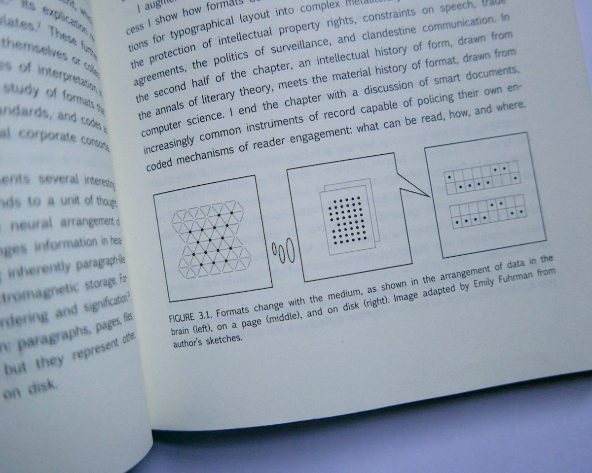 Light illustration work for a book by Dennis Tenen, which argues that our most ingrained intuitions about texts are profoundly alienated from the physical contexts of their intellectual production.