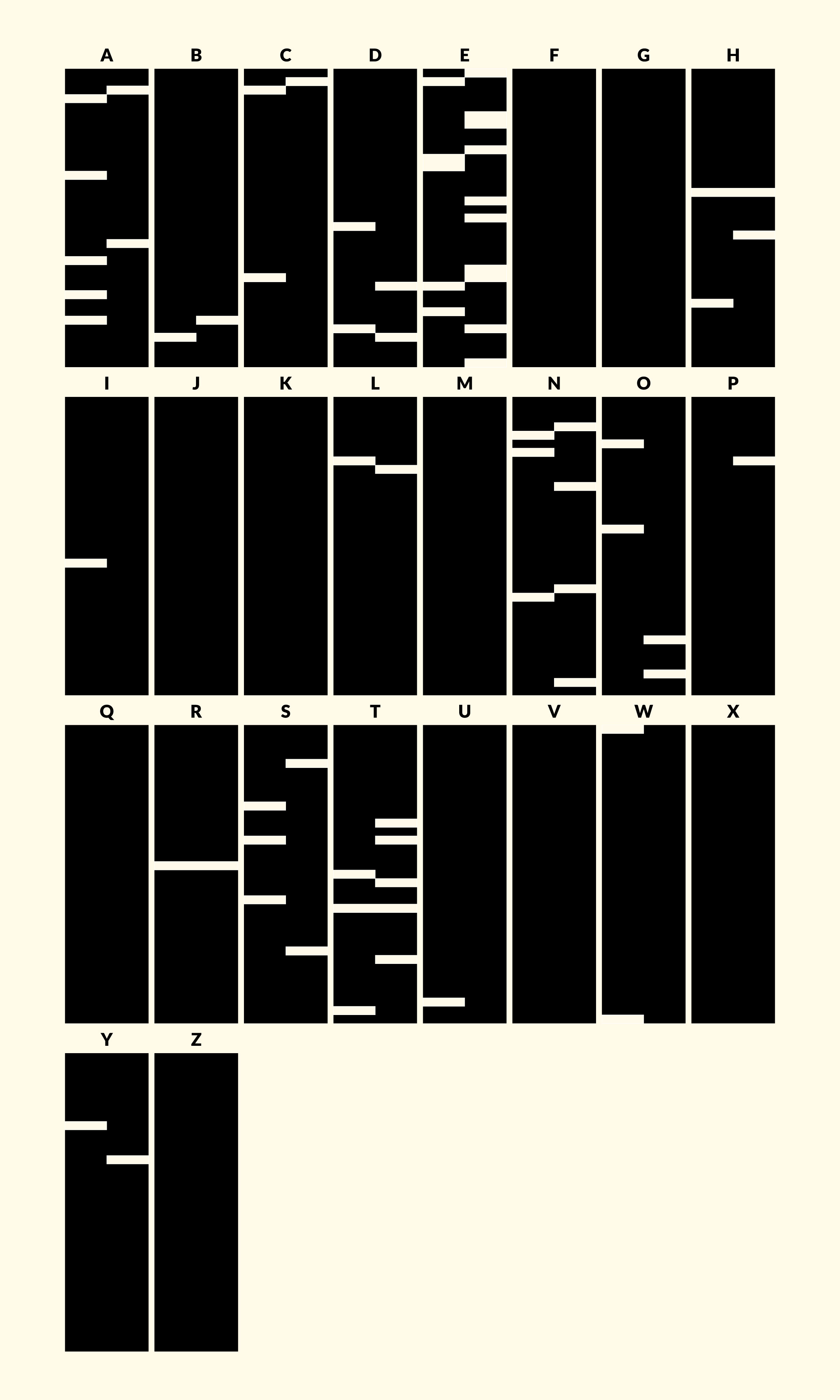 A gridded encoding system to render a Turing quotation, semitransparent, on glass.
